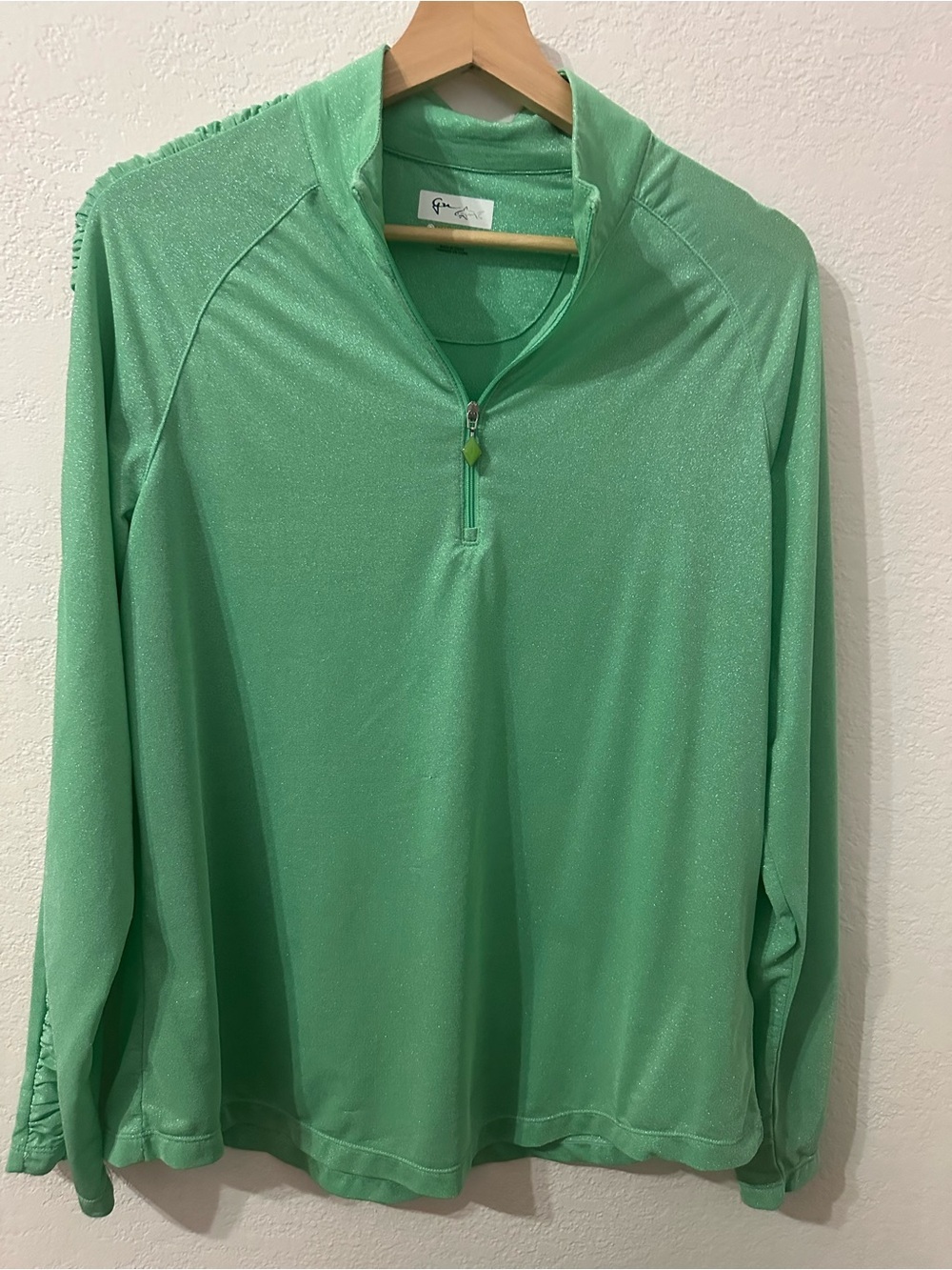 Greg Norman Solar Light Green Shimmer Quarter-Zip Pullover - Size L